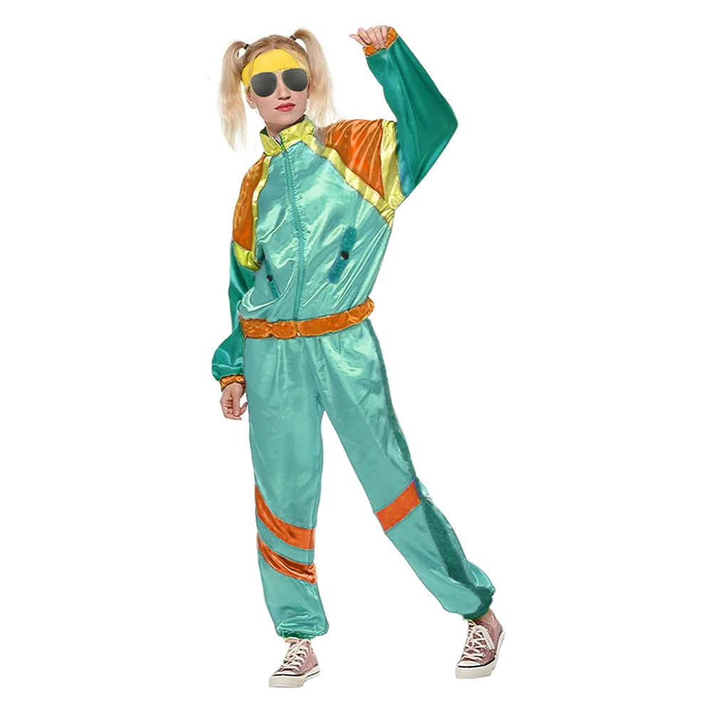 Wholesale 70s 80s Disco Cosplay Role Play Mint Green Tracksuit Retro Hip Hop Costume Women Roleplay Outfits Fantasy Party Cloth