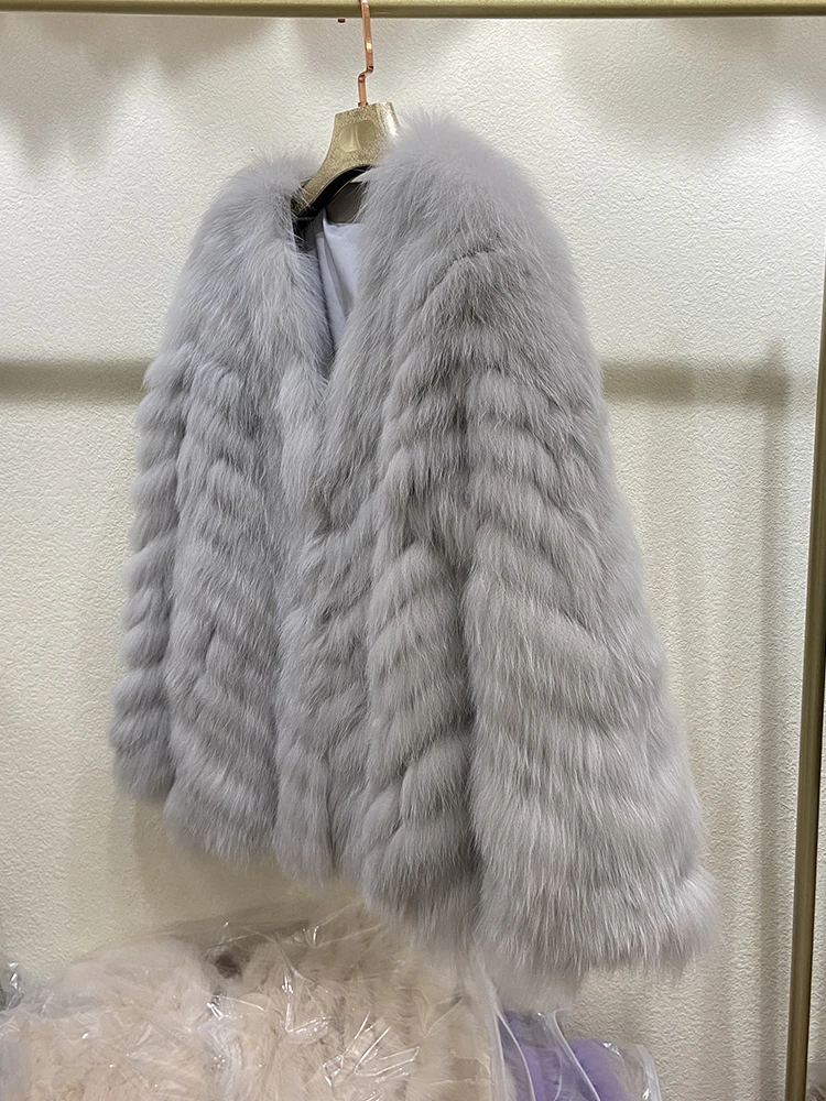 Women Thick Natural Real Fox Fur Freesize Winter Warm Pink Real Fox Fur Overcoat Blue Fur Coat