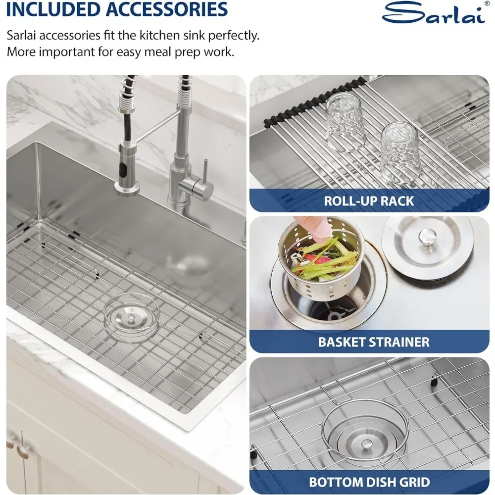 33 Kitchen Sink Drop In - Sarlai 33 x 22Inch Kitchen Sink Topmount 16 Gauge Stainless Steel Deep Single Bowl Above Counter Basin