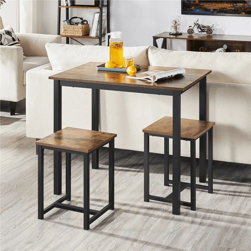 3-Piece Industrial Dining Set Table with Backless Stools Space Saving Practical Furniture Kitchen Dining Room