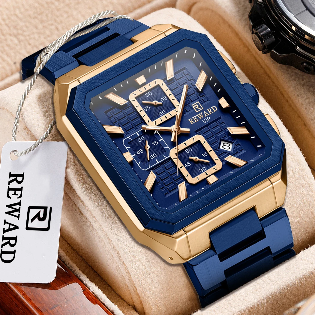 2026 New Quartz Watches Square Men's Watches Chronograph Display Dark Blue Rose Gold Wristwatches Casual Clock Male