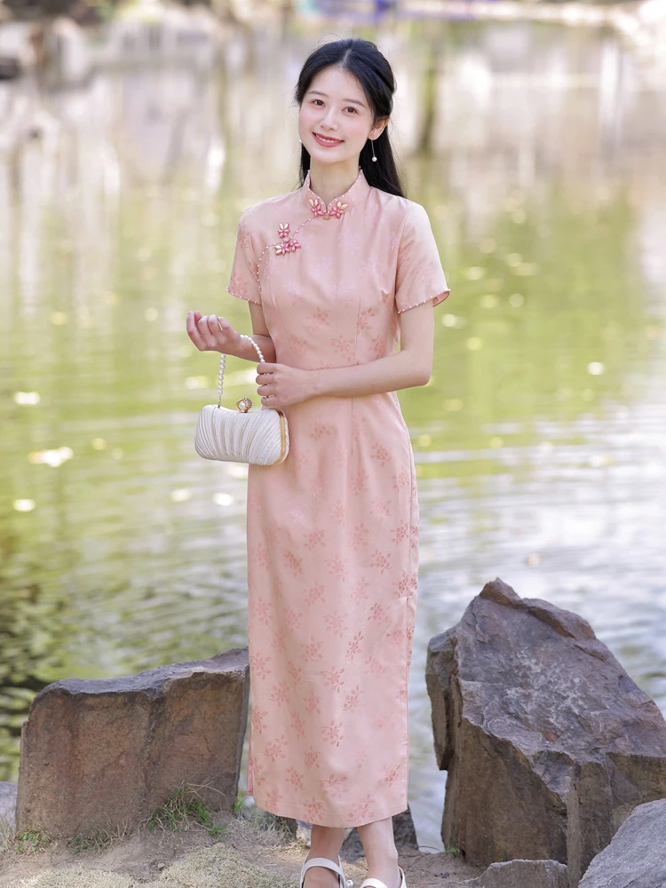 

Silk ort Sve Qipao Waist Cinched Long Dr Revival Sle Small Step Ele New Summer 2025 Refreed Traditional Chine...