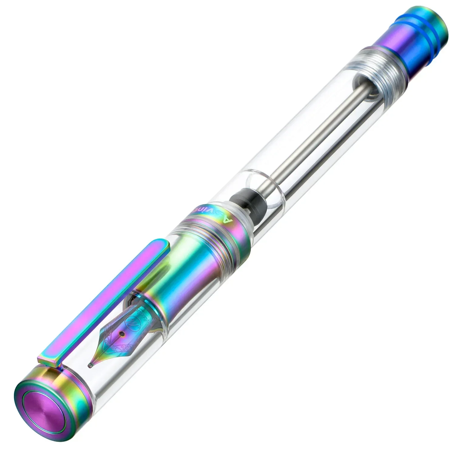 Asvine V200 Rainbow Titanium Fountain Pen Vacuum Filling, EF/F/M Nib Clear Transparent Acrylic Smooth Writing Pen