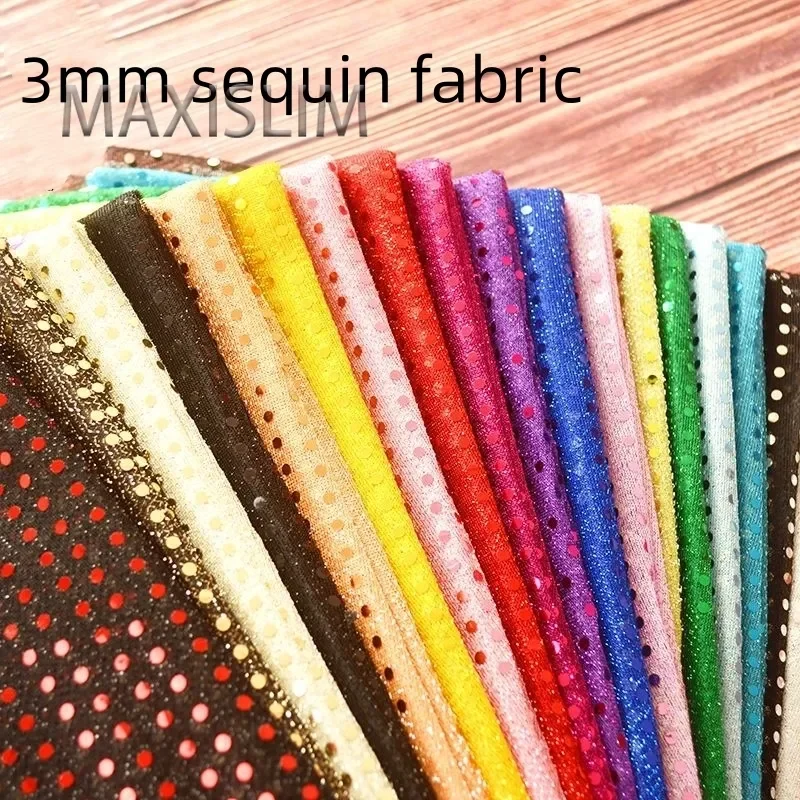 New 3mm Mesh Sequin Fabric Sequin Pasting Process 19 Colors Glitter Fabric Wedding Dress Production Table Cloth Background Wall