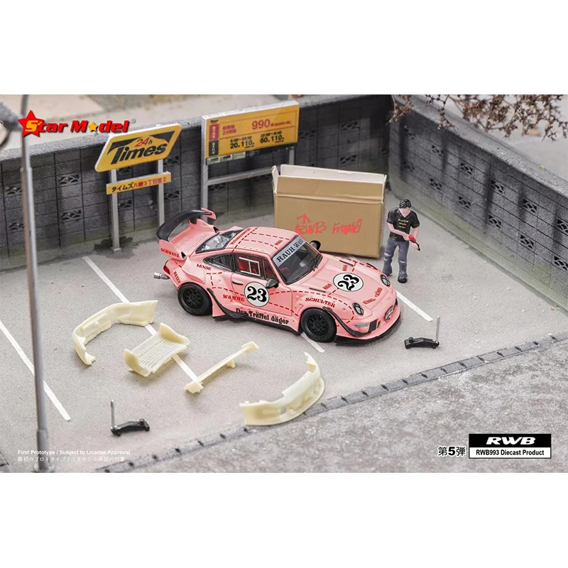 PreSale Star 1:64 RWB 930 GT Wing Pink Pig Diecast Diorama Car Model Collection Miniature Toys