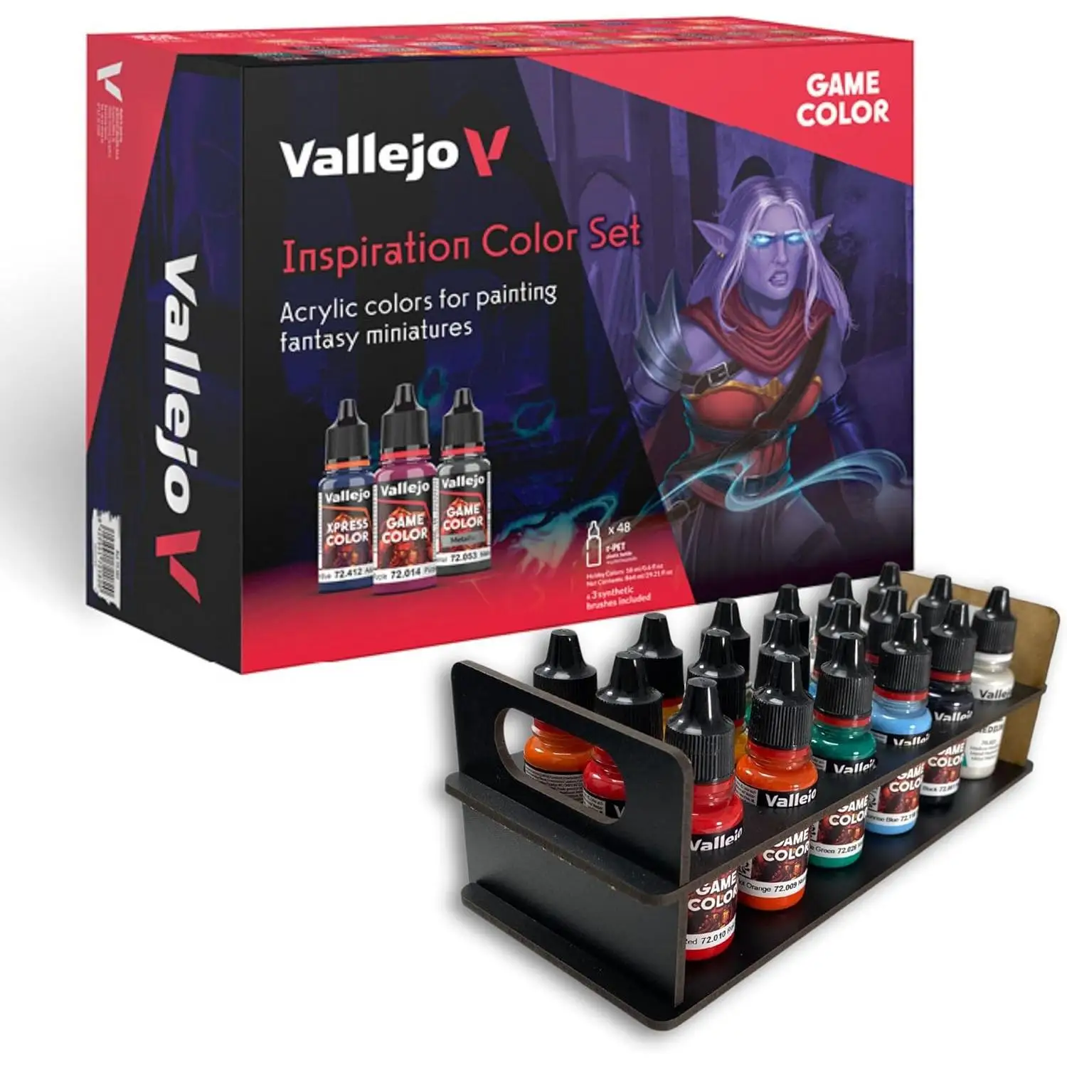 Silu pack - Vallejo Inspiration Color Set 48 pinturas de la gama Game Color para Pintar tus Miniaturas de Fantasía. Perfecto para principiantes con pocas referencias de pinturas. Incluye organizador
