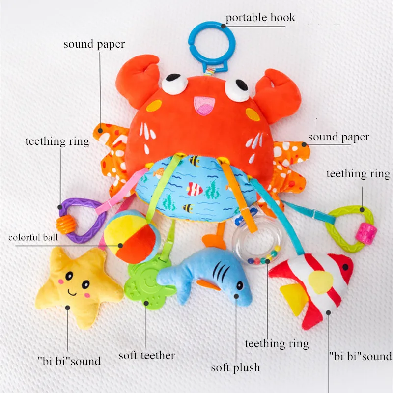 New Stuffed Animal Baby Crib Hanging Mobile Rattle Toys Baby Pull Grip Hand Bells For Stroller Hanging Musical Interactive Toy