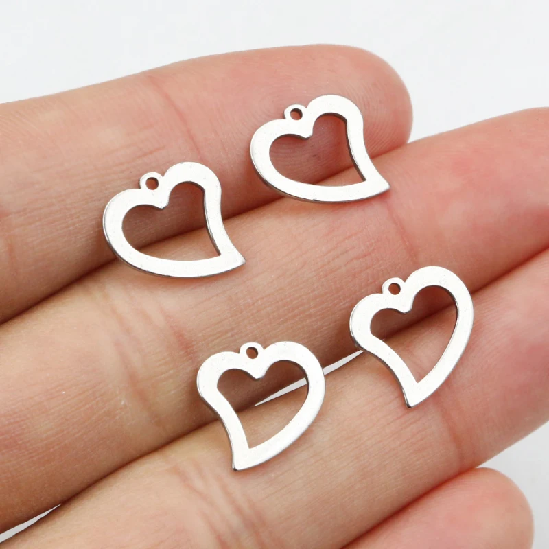 30pcs 12x12mm No Fade 316 Stainless Steel Hollow Heart Charms Pendant for DIY Necklace Bracelet Craft Jewelry Making Findings