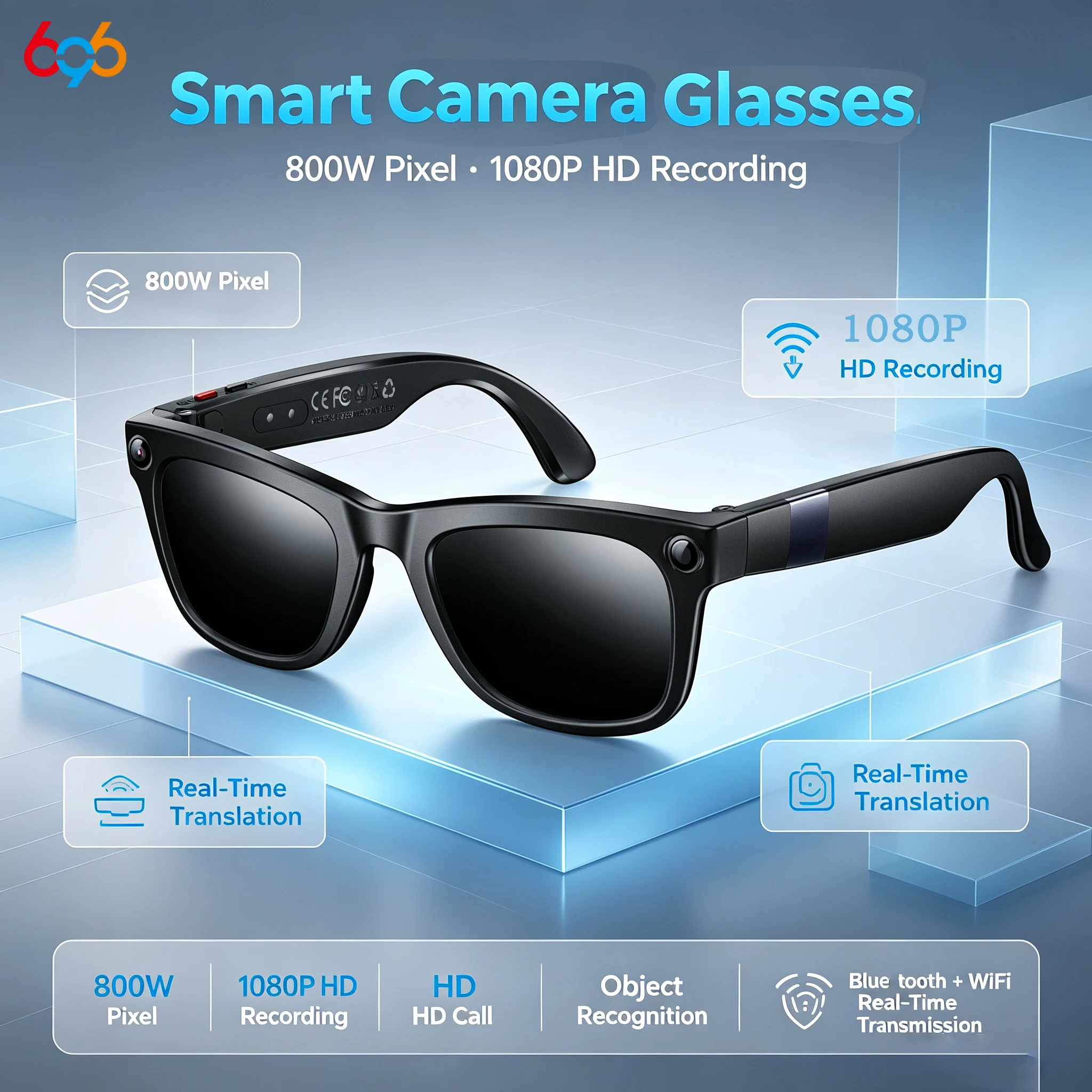 AI Smart Glasses 800W HD Camera 1080P Steady HD Video Recording Blue Tooth Call Dialogue Translation Voice Assistant Sunglasses