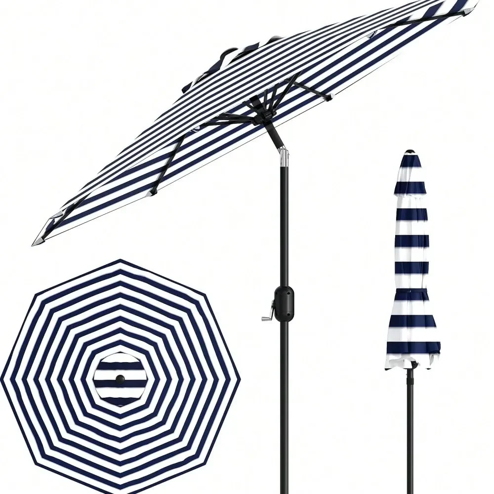 

Protection Outdoor Patio Umbrella 9FT Market Parasol With Crank Lift, Push Button Tilt, 8 Sturdy Ribs, Waterproof Striped Canop
