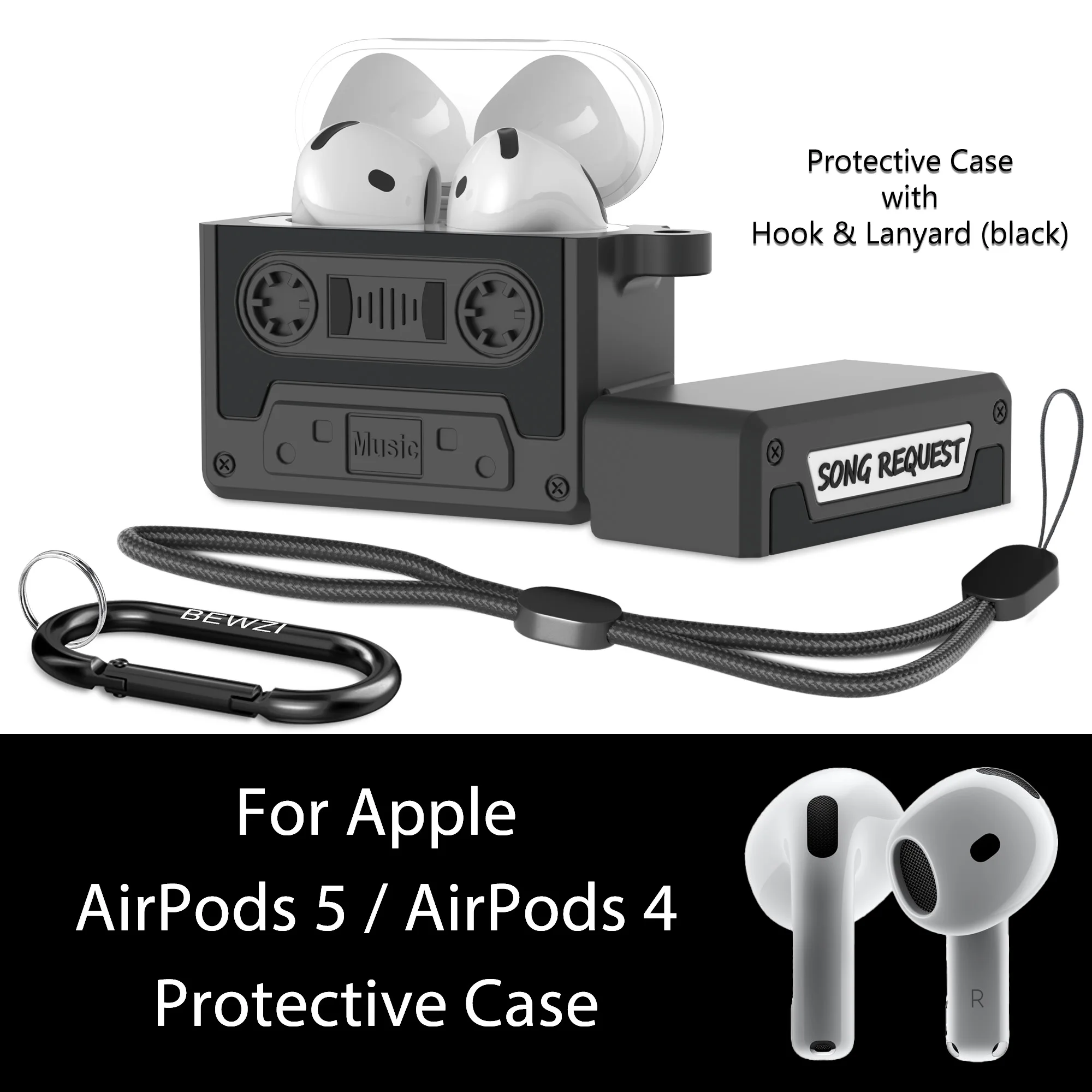 Für AirPods 4 / AirPods 5 Schutzhülle, Sturzsicheres, Verstärktes Design mit Umhängeband und Haken, Für AirPods 4/5 Schutzhülle
