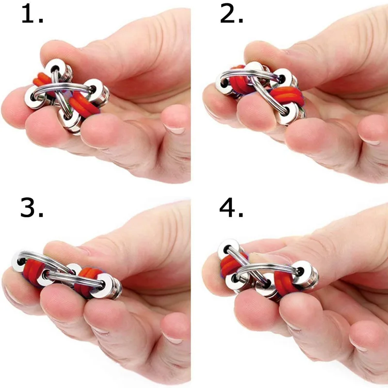 3PCS Colorful Bike Metal Chain Stress Relief Mini Key Ring Fingertip Spinner Sensory Toys Kids Adults Metal Decompression Toys