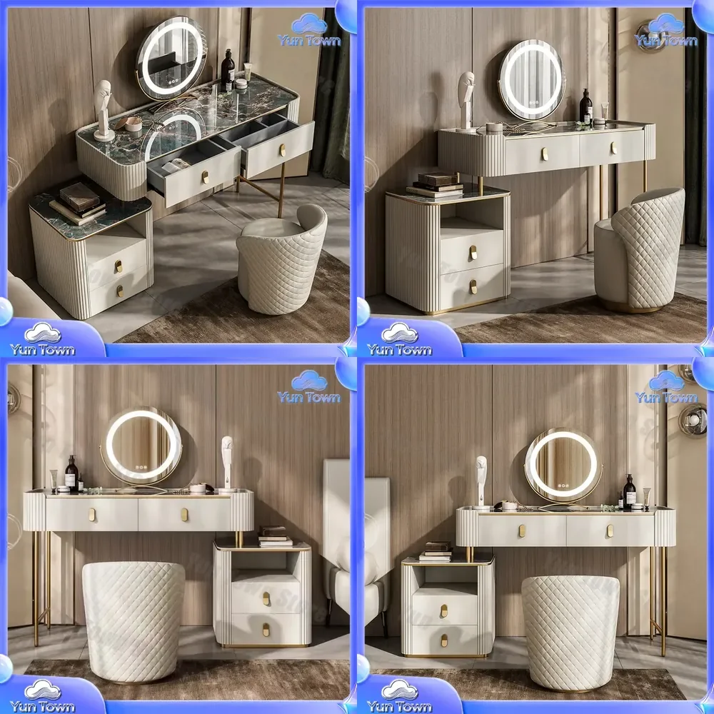 Italian Light Luxury Rock Slab Dresser for Modern Small Apartment Storage Cabinet Integrated Bedroom Makeup Table for