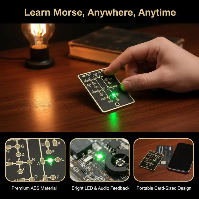 New Portable Morse Code Practice Trainer Card Pro LED Interactive Signal Buttons For Adult Telegraph & Encryption Training Tool