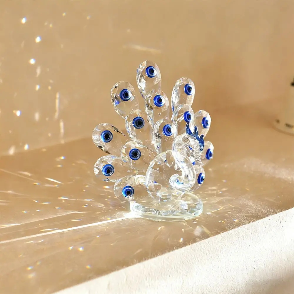 Crystal Crystal Peacock Ornament Transparent Romantic Bird Of Juno Figurines Reflect Exquisite Crystal Animal Collectible