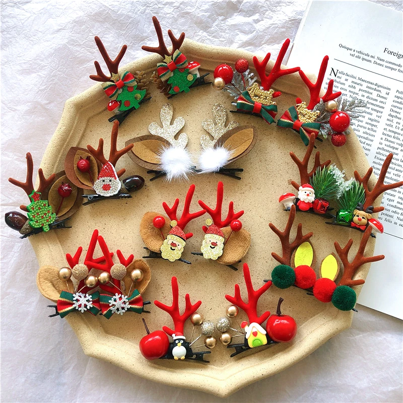 Cute Christmas Hairpin Girls Cartoon Christmas Deer Ear Hairpin Hair accessories Kids Christmas Headwear ornaments