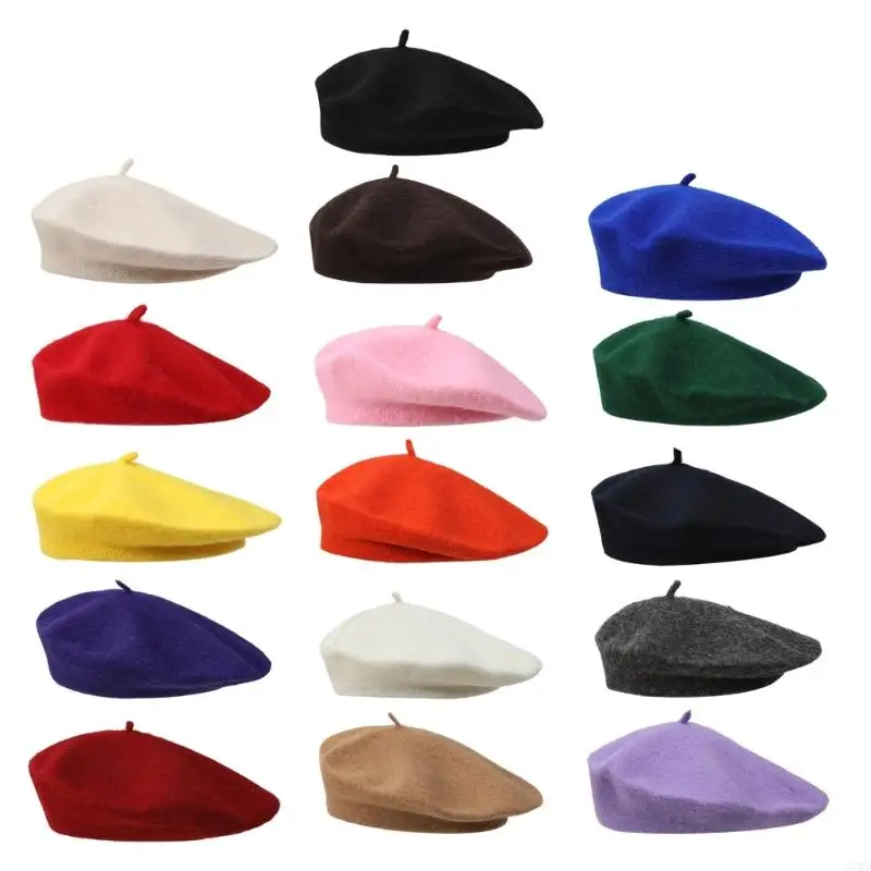 

270D Eye Catching Solid Color French Caps Stretchy Warm Winter Hats Unisex Set