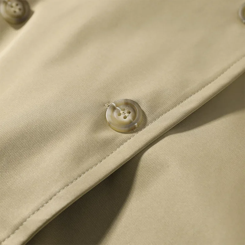 Modischer Stehkragen-Damen-Windbreaker Einfarbiger Doppelreihiger Schnür-Mantel mit Langen Ärmeln Damen-Oberbekleidung 2026 Herbst Neue Kollektion – Detail 4