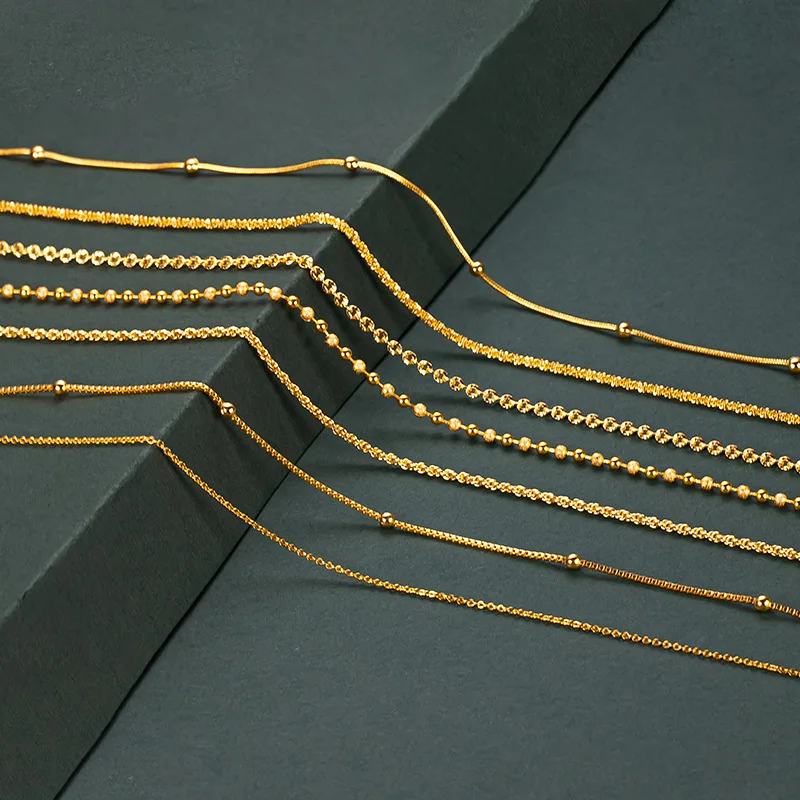 

9999 24K real gold water wave chain box chain exquisite clavicle necklace women's thin necklace stall