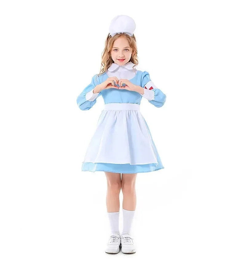 

Halloween Kids Girls Nurse Costume Chilrdren Apron Maid Suit Cosplay Carnival Party Fancy Dress