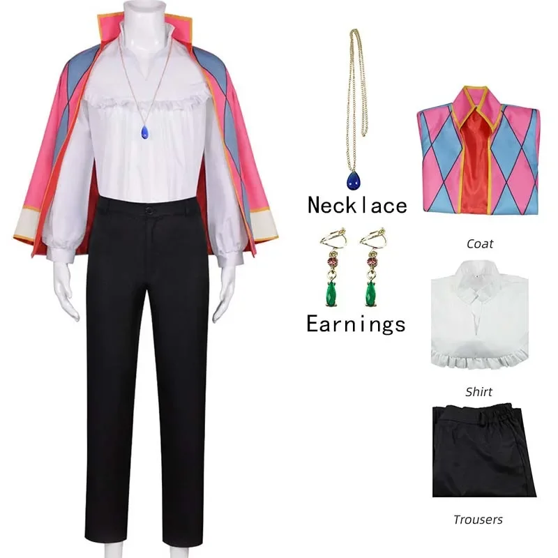 

Howl Cosplay Costume Anime Full Set With Jacket Shirt Pants Necklace Earnings For Halloween Comic Con Big Size Howl Outfits