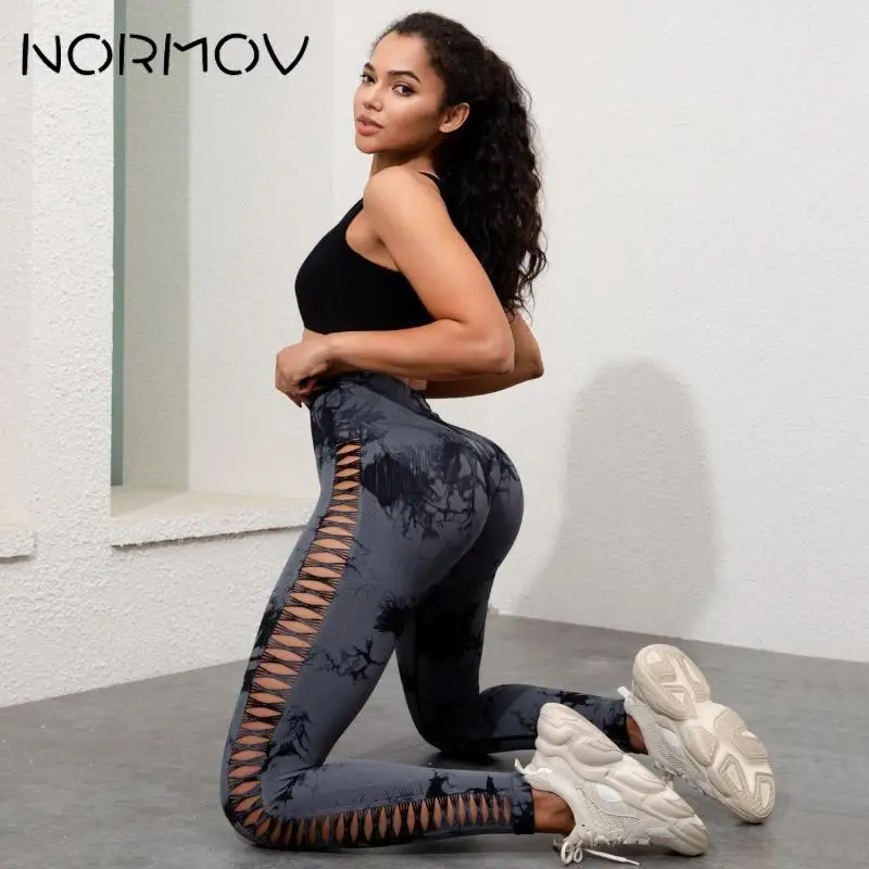 NORMOV 2Pcs Seamless Gym Set Women Push Up Sport Sets Woman Tie Dyeing Yoga Set Female High Waist Fitness Fashions Sets Workout