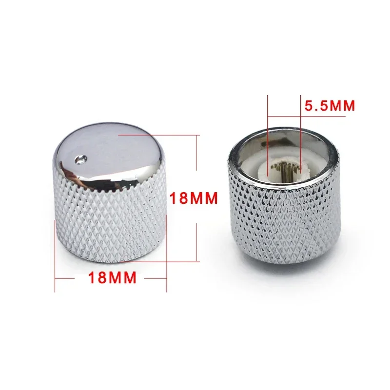 Wei_hong Store--10Pcs Metal Knurled Barrel Dome Volume Tone Control Knobs For Electric Bass Guitar Pot Knobs Chrome