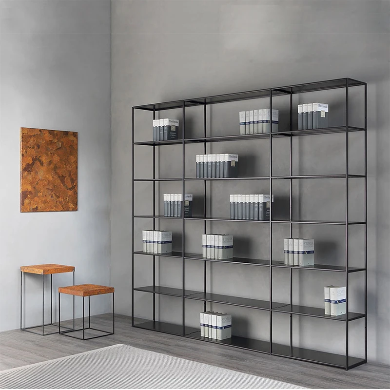 

Nordic simple wrought iron bookshelf floor-to-ceiling multi-layer partition frame office wall shelf entrance storage
