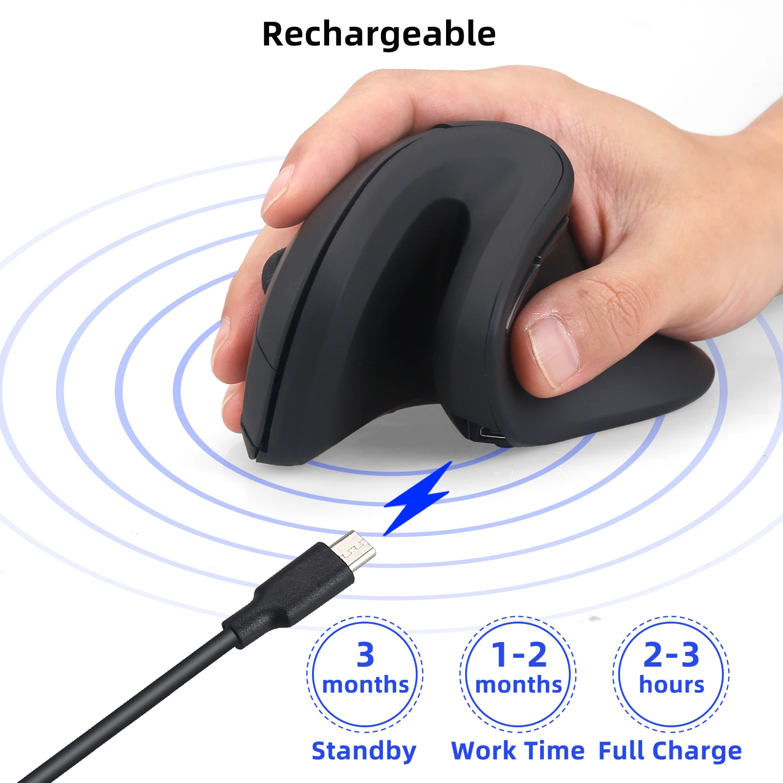 Rechargeable Wireless Mouse for Laptop PC Macbook Desktop Cellphone 2.4G Vertical Optical Silent Wireless Adjustable DPI Mice
