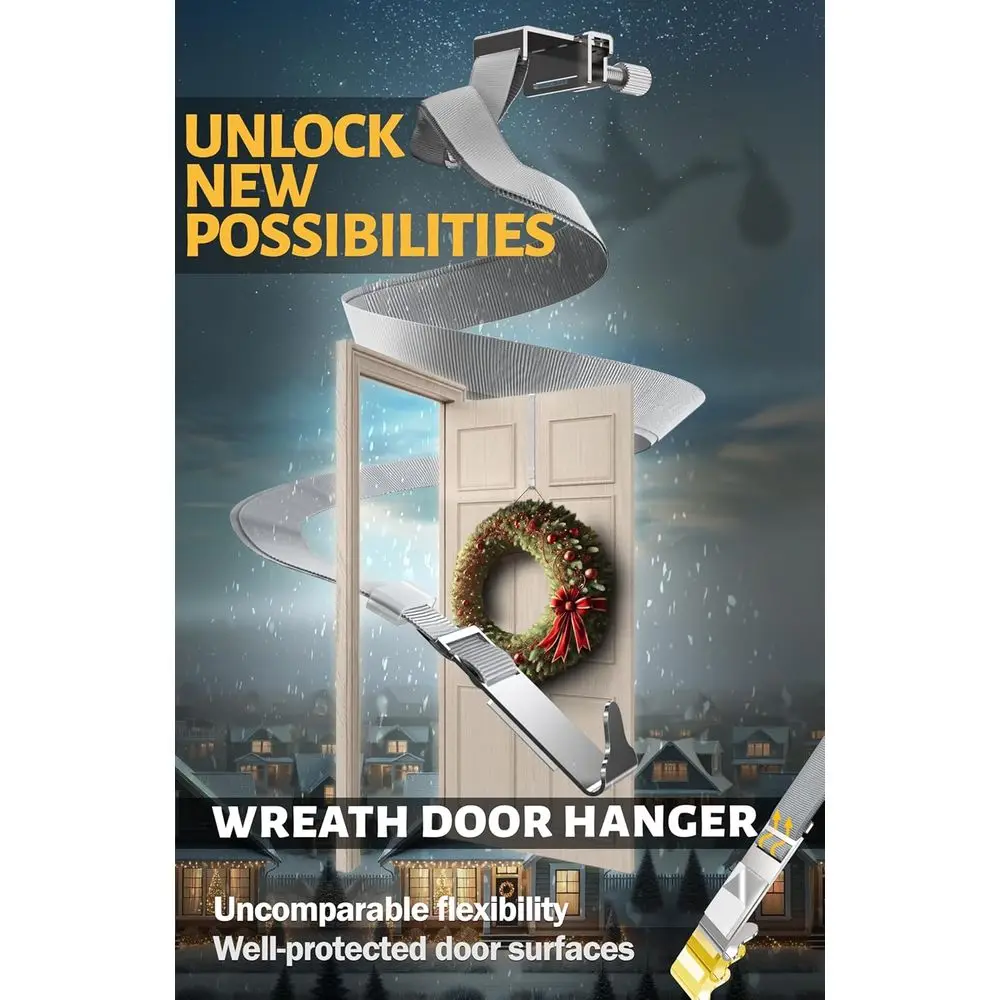 Adjustable Wreath Hanger for Front Door as Non-Scratch Decoration Holder for Christmas, Easter, and Halloween, Decoration Hook f view 2