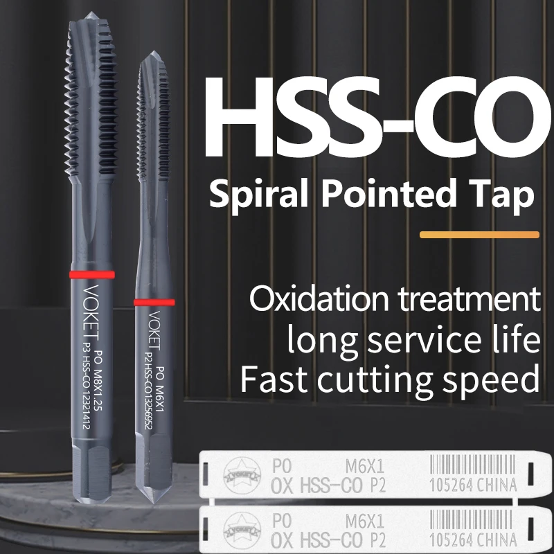 VOKET 1PCS HSS-CO Red Ring JIS Standard With OX Spiral Pointed Tap M2 M3 M4 M5 M6 M7 M8 M9 M10 M11 M12 Gwintowniki maszynowe