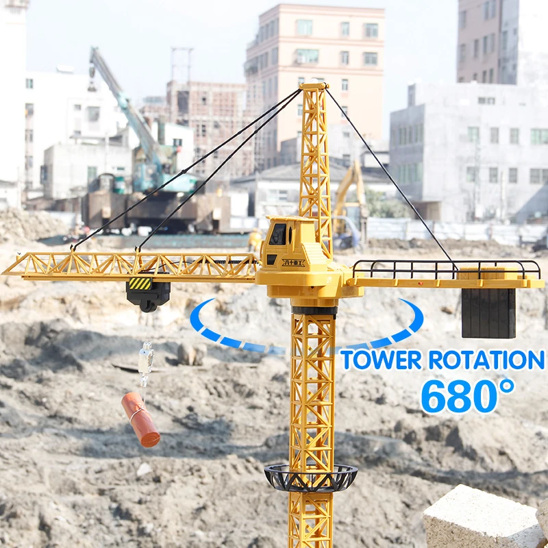 2.4G 6CH 128CM Remote Control Excavator Tower Crane 680 Rotation Lift Model With Light Sound  RC Engineering Toy For Kid Gift