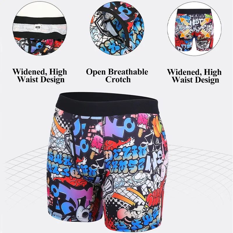 3PCS Men Printing Boxers Shorts Underpants Mixed Color Underwear Set Breathable Crotch Fashionable Pattern Teenagers Trunks