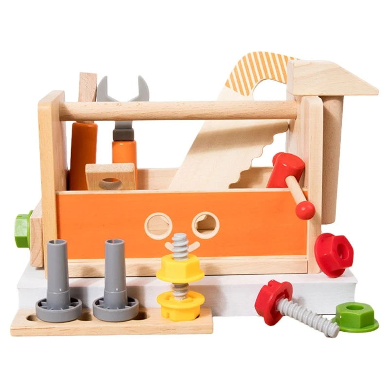 Wood Assemble Screw Repair Toy Kids Assembly Disassembly Realistic Toolbox Toy for Children Hand-Eye Coordination Toy