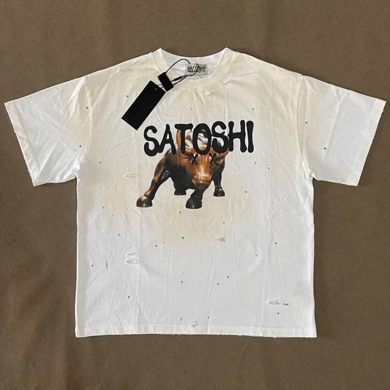 Satoshi Tshirt Breathable Short Sleeve O‑Neck Summer Lovers Matching Tops For Men Women Outdoor Daily Wear Copper Bull Printing