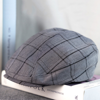 High Quality Cotton Linen Newsboy Caps Autumn Winter Fashion Men Women British Painters Hats Grey Plaid Berets Linen Hat A-16