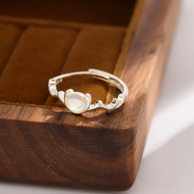 Uini Tail hot selling new 925 sterling silver fashionable moonstone deer antlers creative open ring exquisite girl jewelry ED009