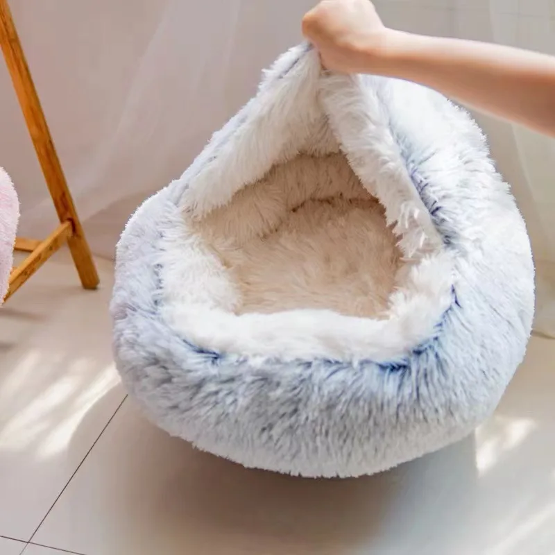 Morbido letto per animali domestici in peluche con rivestimento rotondo per gatti materasso per animali domestici caldo cane gatto 2 in 1 nido per