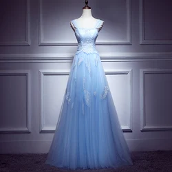 Lace Evening Dresses Sky Blue Red Floor-length Long A-line Sleeveless Lace up Custom Plus size Formal Evening Dress R1264