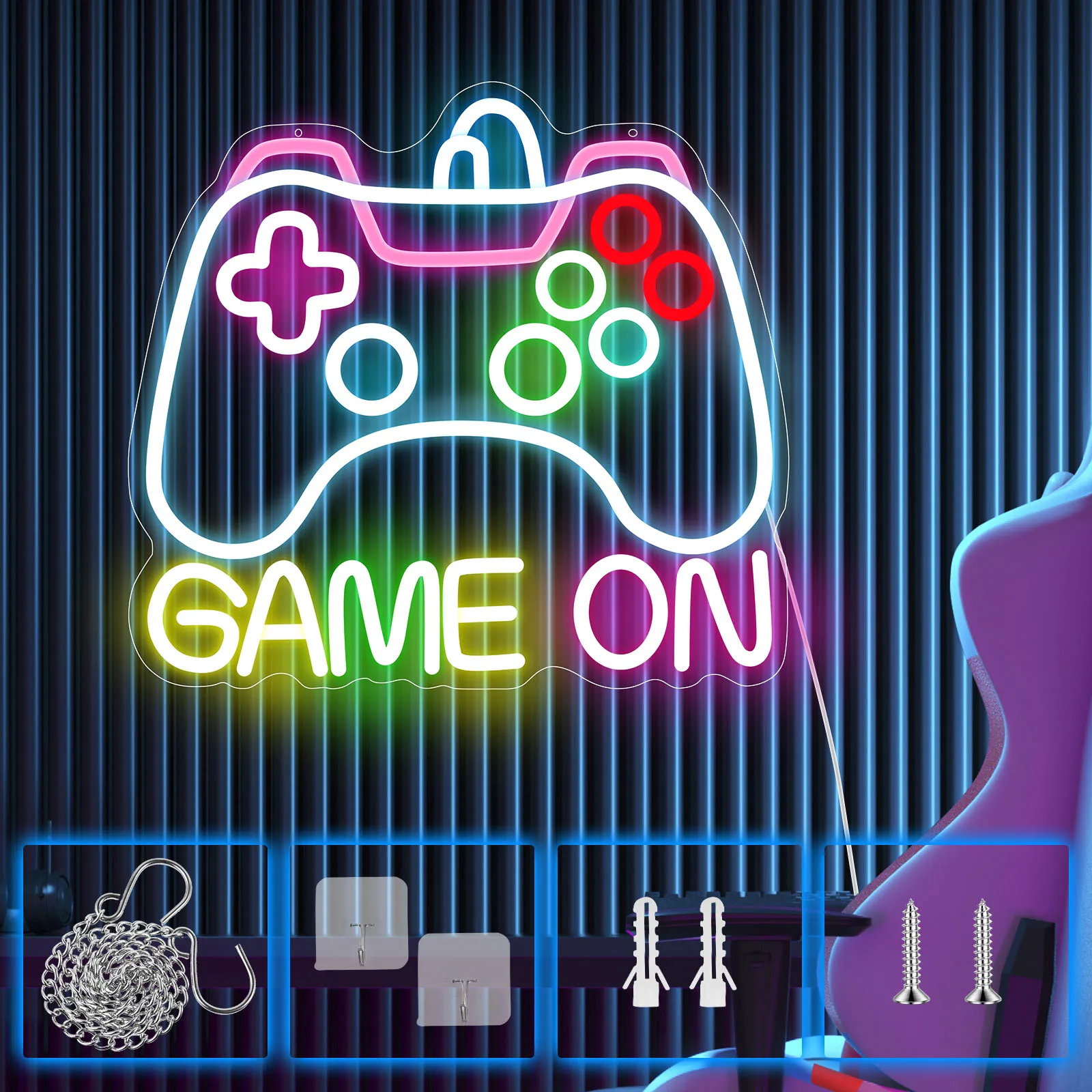 

Dimmable Game On Neon Sign with 10 Brightness Levels USB Powered Neon Controller Sign Game Room Decor for Teenage Boys Kids