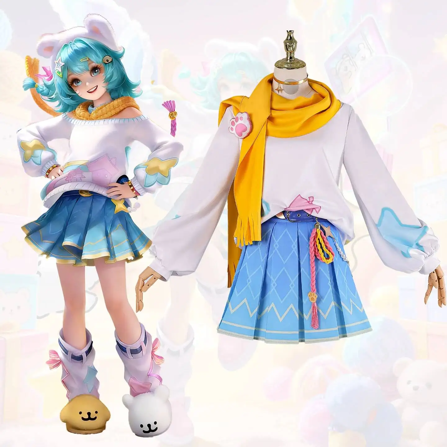 Game Honor of Kings Xiao Qiao Line Friends Cosplay Costume Sweater Skirt Women Game Cos Outfit For Comic Carnival Party