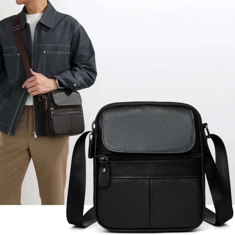 

2026 New Trendy Men's Premium Genuine Leather Messenger Bag Stylish Minimalist Small Crossbody Bags Daily Commute Shoulder Bag