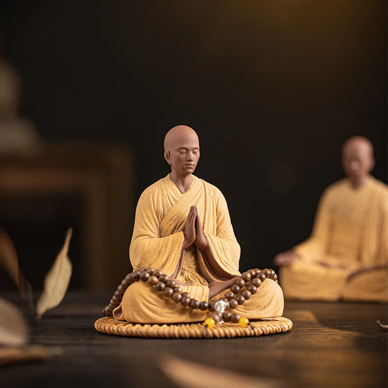 

Chinese Zen Yixing Clay Small Monk Crafts Figure Decoration Home National Trendy Style Living Room and Tea Room Curio Shelf Deco