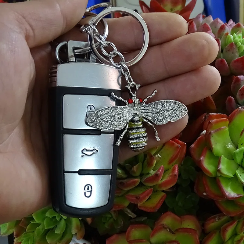 جديد سبائك كريستال رصع النفط نازف المجوهرات مفتاح سلسلة صغيرة النحل حقيبة قلادة سيارة حلقة رئيسية هدية حفلة بالجملة