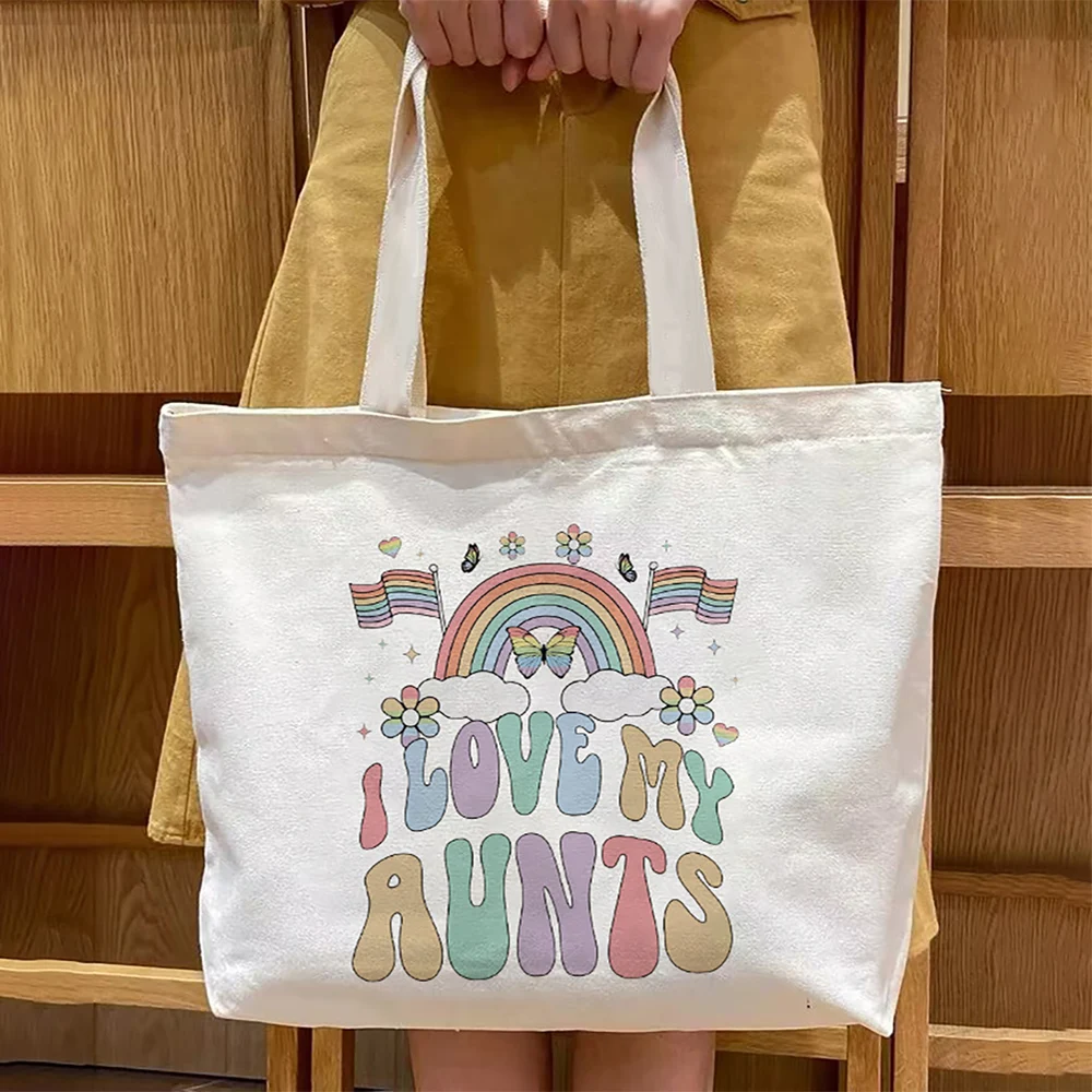 I Love My Aunts Rainbow Print Tote Bag Women Shoulder Bag Women Shopping Bag  Female Handbag Birthday Christmas Gift for Aunt