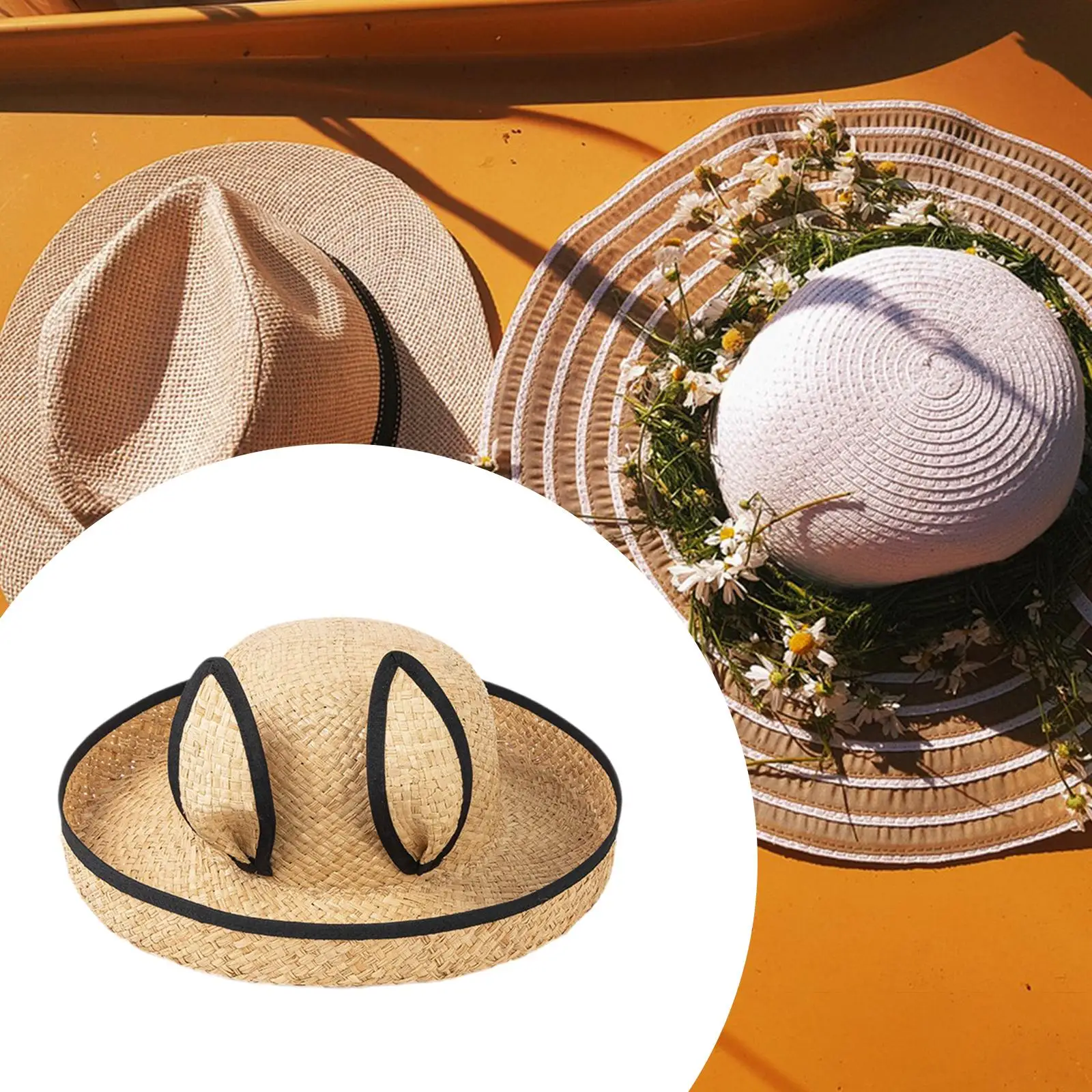 Straw Hat Cap Comfortable Rabbit Ears Hat for Holidays Short Trips Wedding