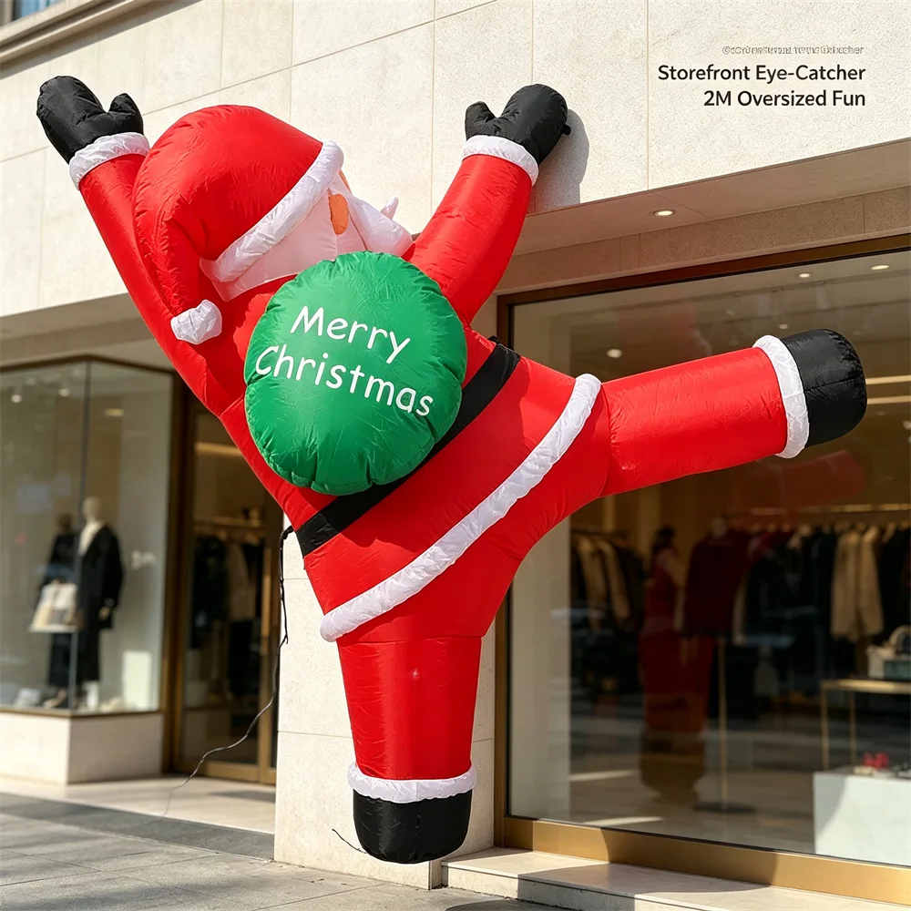 2M/3M Inflatable To Climbing Claus Back Gift Bag, With LED Light,For Christmas Blow Up Decoration Outdoor Wall Hanging Display