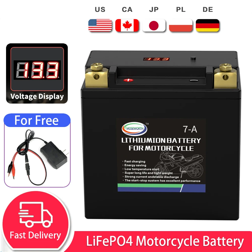 

7-A 12V LiFePO4 Battery for Motorcycle with BMS Lithium Iron Phosphate Batteries Rechargeable Electric Motorbike ATV RV Lawn Mow