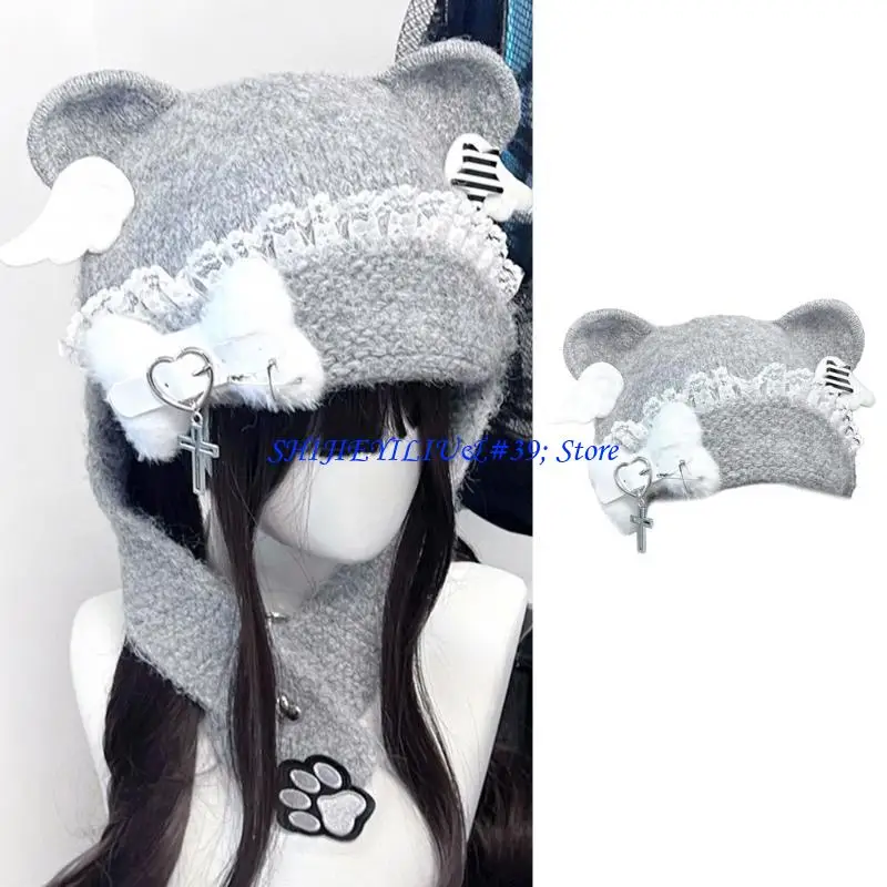 

E21F негабаритная шапка с медведем и ушками, кружевная меховая шапка для катания на лыжах, реквизит для фотосессии, уличная с