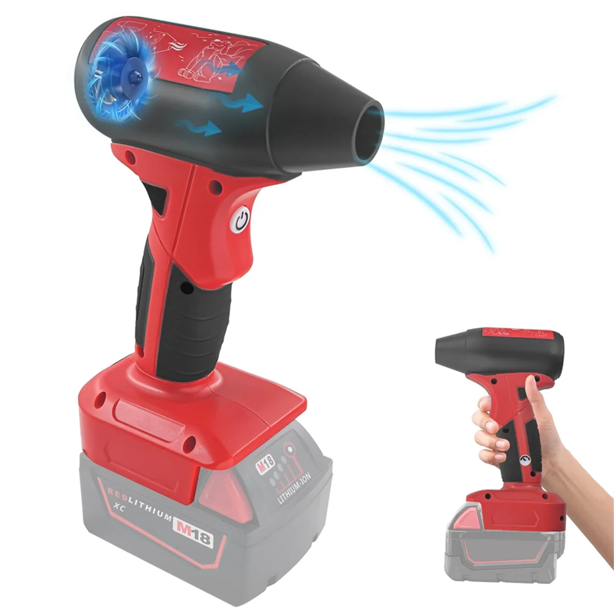 Imagem -02 - Cordless Alta Velocidade Handheld Fan Mini Blower Portátil Violento Ventilador Turbo para Milwaukee 18v M18 Bateria Teclado Carro